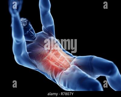 Rendu 3d illustration d'un homme faisant un abs d'entraînement. Banque D'Images