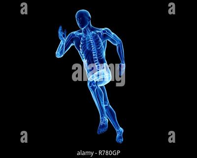 Rendu 3d illustration d'un jogger de skeleton. Banque D'Images