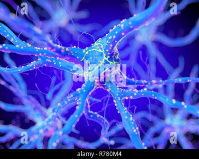 Rendu 3d illustration d'une cellule nerveuse. Banque D'Images
