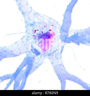 Rendu 3d illustration d'une cellule nerveuse. Banque D'Images