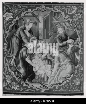 Housse de coussin avec l'adoration du Christ-enfant par des bergers Banque D'Images