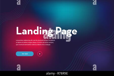 Arrière-plan géométrique, ondulées, gradient moderne, forme courbe, en bleu et rouge couleurs néon. Bannière horizontale, site web, page de couverture. Illustration de Vecteur