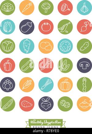 Collection d'icônes de ligne de légumes dans les cercles de couleur négatif Illustration de Vecteur