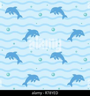 Fond d'écran transparent avec motif dauphins sautant, des vagues et des bulles vector illustration Illustration de Vecteur