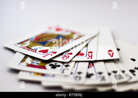 Cartes à jouer dos parcouru de cartes, résumé, hasard, jeux de hasard, poker, argent, gagner, perdre Banque D'Images