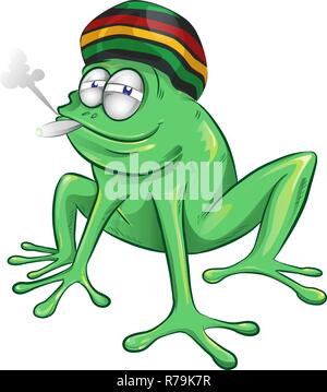 Funny cartoon grenouille jamaïcaine isolé sur fond blanc Illustration de Vecteur