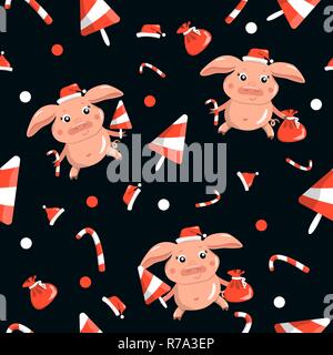 Nouvelle année avec des porcelets, sweet sur fond noir transparent Illustration de Vecteur