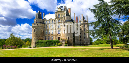 Beau château de Brissac,vue panoramique,France. Banque D'Images