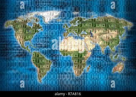 Carte du monde dans le code binaire Banque D'Images