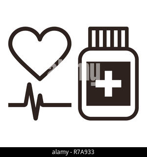 La médecine, coeur et symbole de l'ecg isolé sur fond blanc Banque D'Images