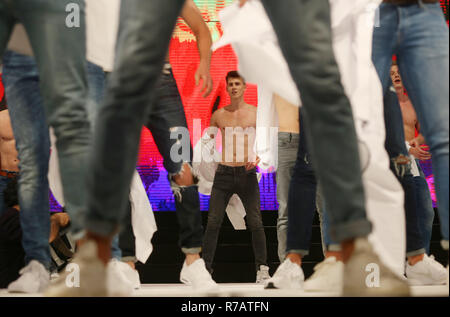 Linstow, Allemagne. Le 08 déc, 2018. Les participants de la finale pour l'élection de Mister France sera sur scène du Van der Valk Resort. Credit : Danny Gohlke/dpa/Alamy Live News Banque D'Images