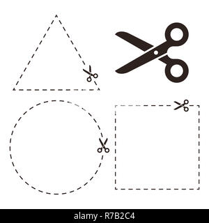 Ligne de coupe avec des ciseaux. Symbole coupe isolé sur fond blanc Banque D'Images