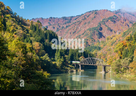 Pont Rivière Tadami Noir Fukushima Japon Banque D'Images