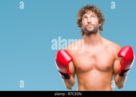 Handsome young man wearing boxing gloves boxer sur fond isolé { cocoartf ansiansicpg1tf12521404cocoasubrtf470 Banque D'Images