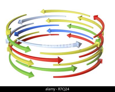 Les flèches colorées tableau cylindre le rendu 3D illustration isolé sur fond blanc Banque D'Images