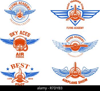 Ensemble d'avion vintage voir emblèmes. Éléments de conception pour le logo, étiquette, signer, menu. Vector illustration Illustration de Vecteur