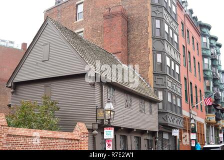 Boston, Massachusetts. Le 30 octobre 2018. Le site historique, Paul Revere's home, à l'extrémité nord de Boston Massachusetts sur une journée nuageuse. Banque D'Images