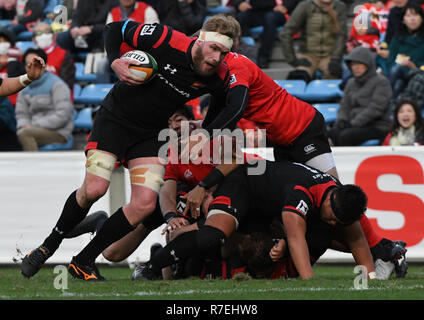 Kitaaoyama, Tokyo, Japon. 9Th Mar, 2018. Bekhois Josh du Rugby Club Chaleur Honda durs la balle pendant le Japon Rugby Top Ligue au Prince Chichibu Memorial Rugby à Tokyo au Japon le Dimanche, Décembre 09, 2018. Le score final de la chaleur 40 Honda, Canon Eagles 14. Photo par : Ramiro Agustin Vargas Tabares Crédit : Ramiro Agustin Vargas Tabares/ZUMA/Alamy Fil Live News Banque D'Images