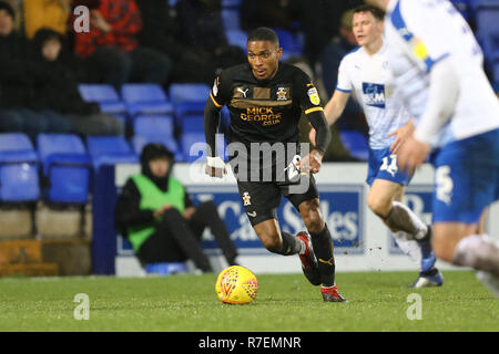 Birkenhead, UK. 8e Dec 2018. Jevani Brown de Cambridge United fait une pause. L'EFL Skybet ligue de football match Tranmere Rovers, deux v Cambridge Utd à Prenton Park, Birkenhead, Wirral le samedi 8 décembre 2018. Cette image ne peut être utilisé qu'à des fins rédactionnelles. Usage éditorial uniquement, licence requise pour un usage commercial. Aucune utilisation de pari, de jeux ou d'un seul club/ligue/dvd publications. Photos par Chris Stading/Andrew Orchard la photographie de sport/Alamy live news Banque D'Images