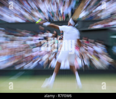 Le joueur argentin Juan Martin Del Potro en action à Wimbledon, Londres, Angleterre, Royaume-Uni. Banque D'Images