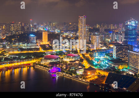 Centre-ville Quartier des affaires central de nuit, à Singapour Banque D'Images