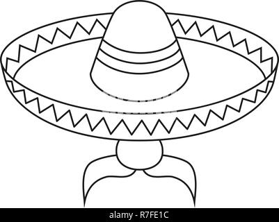 Les dessins au trait noir et blanc homme mexicain avatar Illustration de Vecteur