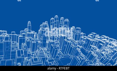 Ville torsadée en fil de fer, Blueprint Style. Vector Illustration de Vecteur