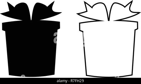 Vector set de contour noir et plat silhouettes de gifts sur fond blanc. Noël, nouvel an, anniversaire, saint valentin, signer l'icône actuelle Illustration de Vecteur