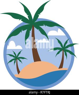 Palmiers circulaire Beach Tropical Island Île Voyage Vector Illustration Graphic Illustration de Vecteur