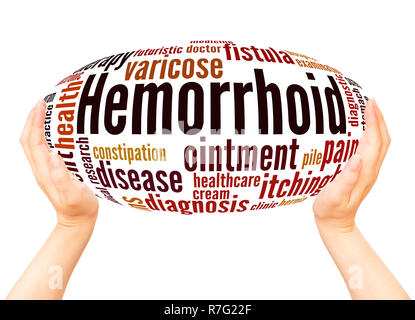 Nuage de mots de Hemorrhoid sphère main concept sur fond blanc. Banque D'Images