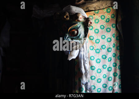 Masque bouddhiste de Mahakala à Leh, Ladakh monastère, le Jammu-et-Cachemire, l'Inde Banque D'Images