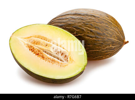 Tranches de melon Piel de sapo isolé chemin Banque D'Images