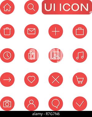 Ensemble de l'interface utilisateur icônes rond plat, symbole home, utilisateur, chariots de magasinage, etc. Illustration de Vecteur