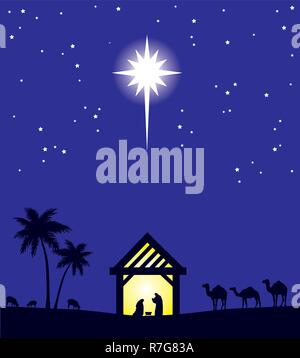 Vector illustration de la scène chrétienne de la Nativité. Noël arrière-plan. Illustration de Vecteur
