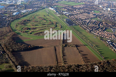 Vue aérienne de l'Hippodrome de Doncaster, accueil de la St Leger course de chevaux Banque D'Images