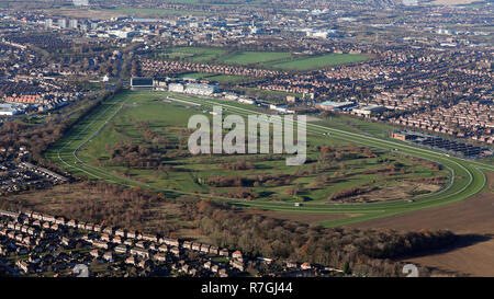 Vue aérienne de l'Hippodrome de Doncaster, accueil de la St Leger course de chevaux Banque D'Images