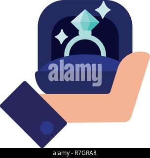 Man in suit holding bague de fiançailles sur blanc fond isolé icône illustration vectorielle Illustration de Vecteur