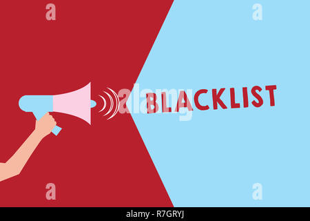 Texte visible dans la liste noire. Liste des photos conceptuelles montrant ou des groupes considérés comme inacceptables ou indignes hu main analyse Pointing w Banque D'Images