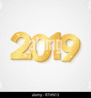 Bonne année 2019. Les numéros 3d de paillettes d'or. Maison de vacances de luxe fond web. Des éclairages féeriques. Vector illustration. EPS 10 Illustration de Vecteur