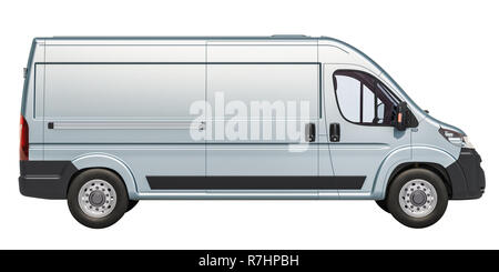 Livraison commerciale van, vue de côté. Le rendu 3D isolé sur fond blanc Banque D'Images