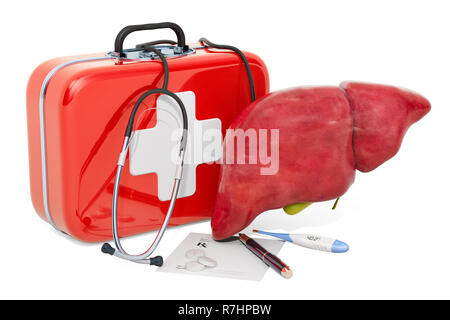 Première de l'aide médicale et le traitement du concept du foie, rendu 3D isolé sur fond blanc Banque D'Images