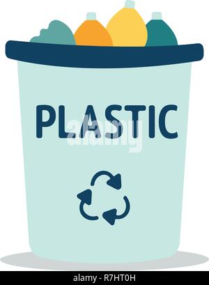 Recycler les déchets plastiques modernes et poubelle objet Corbeille Illustration , adapté pour l'illustration de livres, graphiques, icônes, jeu actif, et d'autres activités connexes de recyclage. Illustration de Vecteur