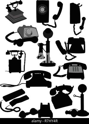 Grand ensemble d'anciens téléphones silhouette. Vector illustration Illustration de Vecteur