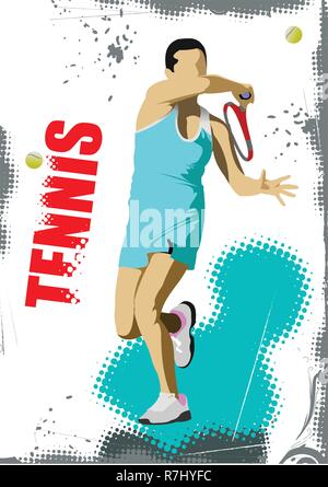 Joueur de tennis de l'affiche. Illustration Vecteur de couleur pour les concepteurs Illustration de Vecteur