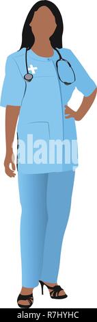 Femme avec l'infirmière du médecin blanc smock. Vector illustration Illustration de Vecteur