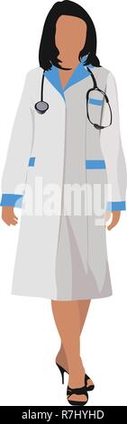 Femme avec l'infirmière du médecin blanc smock. Vector illustration Illustration de Vecteur