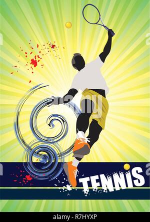 Joueur de tennis de l'affiche. Illustration Vecteur de couleur pour les concepteurs Illustration de Vecteur
