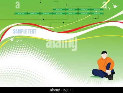 Fond vert avec des lignes et assis boy image (page ou un site historique) Illustration de Vecteur