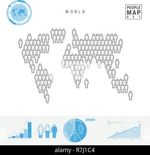 L'icône de la carte mondiale des peuples. Silhouette vecteur stylisée du monde. La croissance démographique et le vieillissement des éléments infographique Illustration de Vecteur