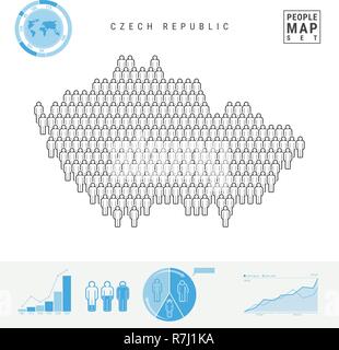 République tchèque Personnes Carte des Icônes. Silhouette vecteur stylisé de République tchèque. La croissance de la population et au vieillissement des infographies Illustration de Vecteur